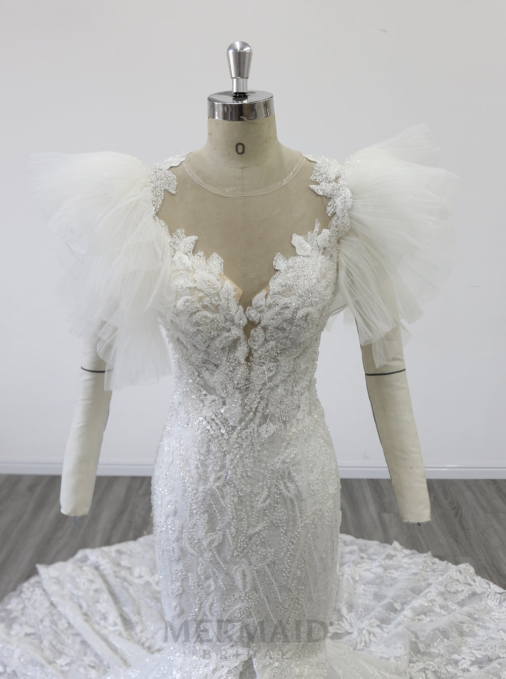 Mermaid Trend Wedding Dress  Puff Sleeve Beading Wedding Gowns V Neck Court Train Best Selling Bridal Dresses