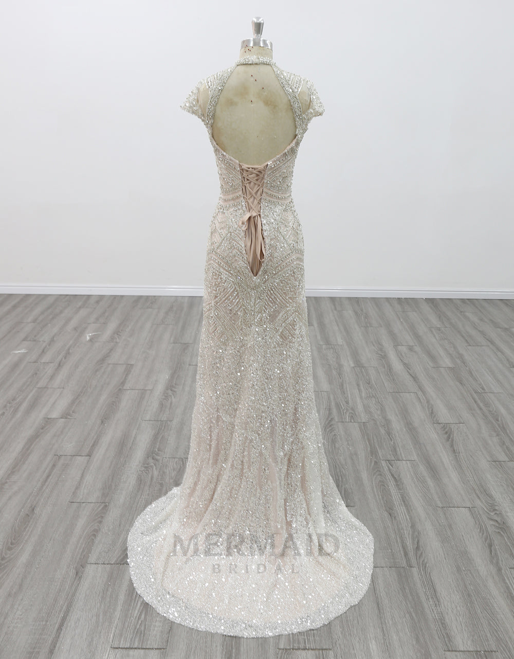 Luxury Cap Sleeve Bridal Gown  Scoop Neck Sweep Train Heavy Beading Mermaid Wedding Dress