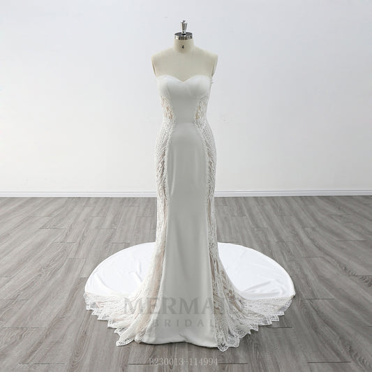Backless Wedding Gown Floor Length Sweetheart Neck Court Train  Lace Mermaid Wedding Dress 2023