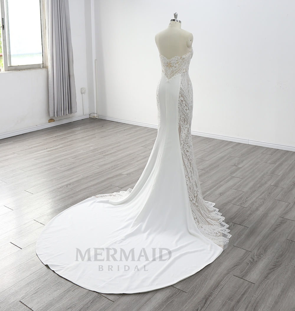 Backless Wedding Gown Floor Length Sweetheart Neck Court Train  Lace Mermaid Wedding Dress 2023