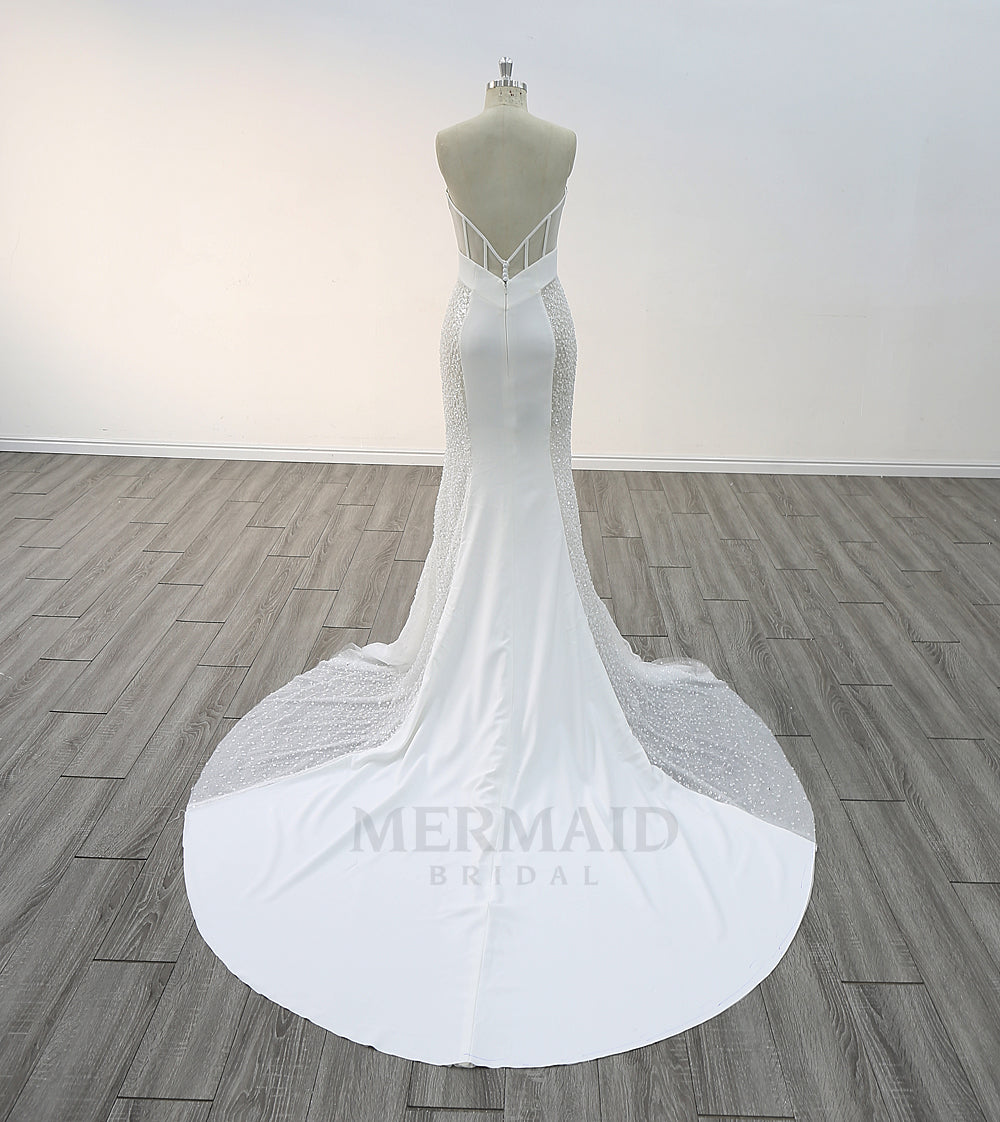 Sexy Sweetheart Neck Court Train Beaded Mermaid Wedding Dress 2025