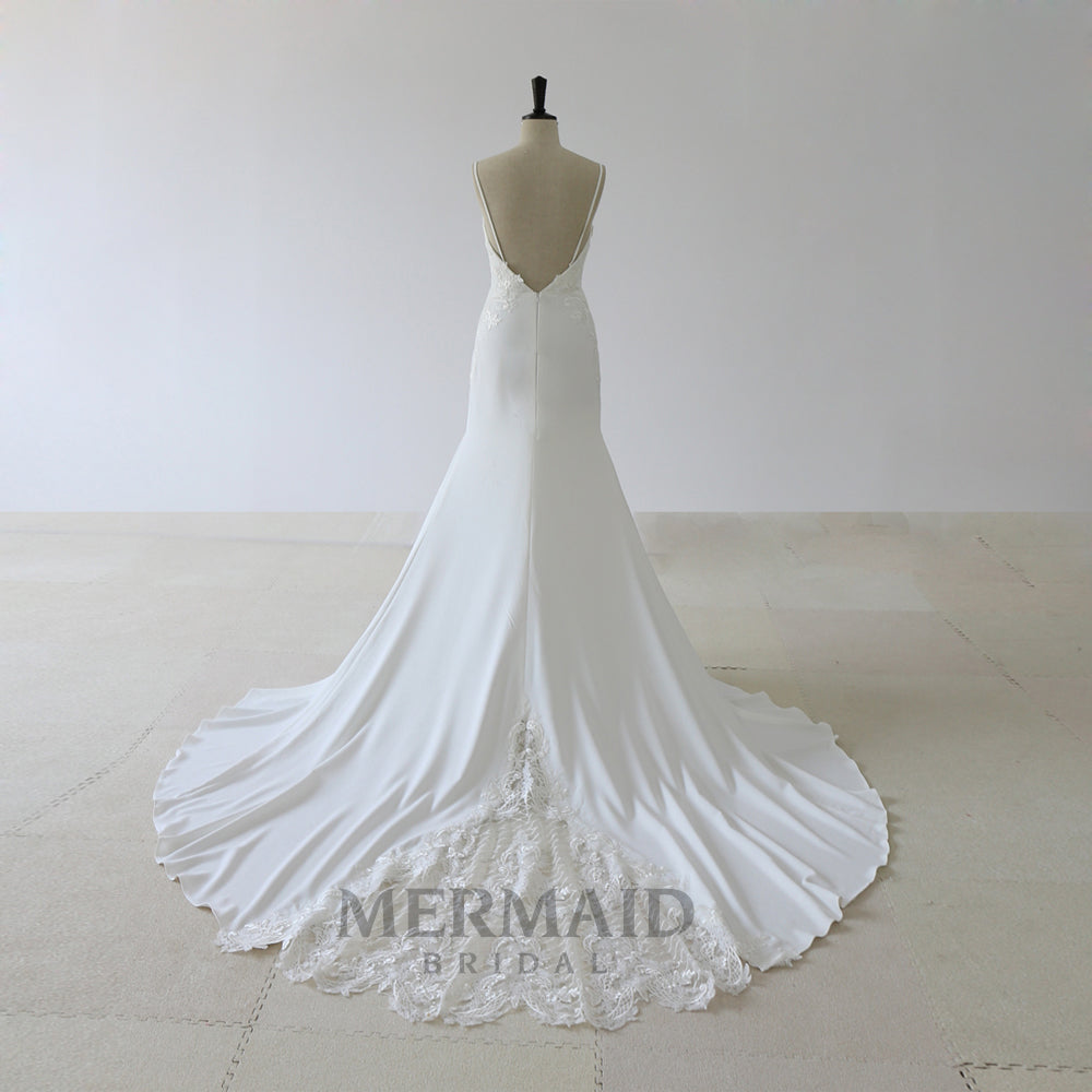 Backless spaghetti straps lace wedding dress