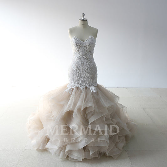 Ruffles Beaded Sweetheart Lace Wedding  Dress