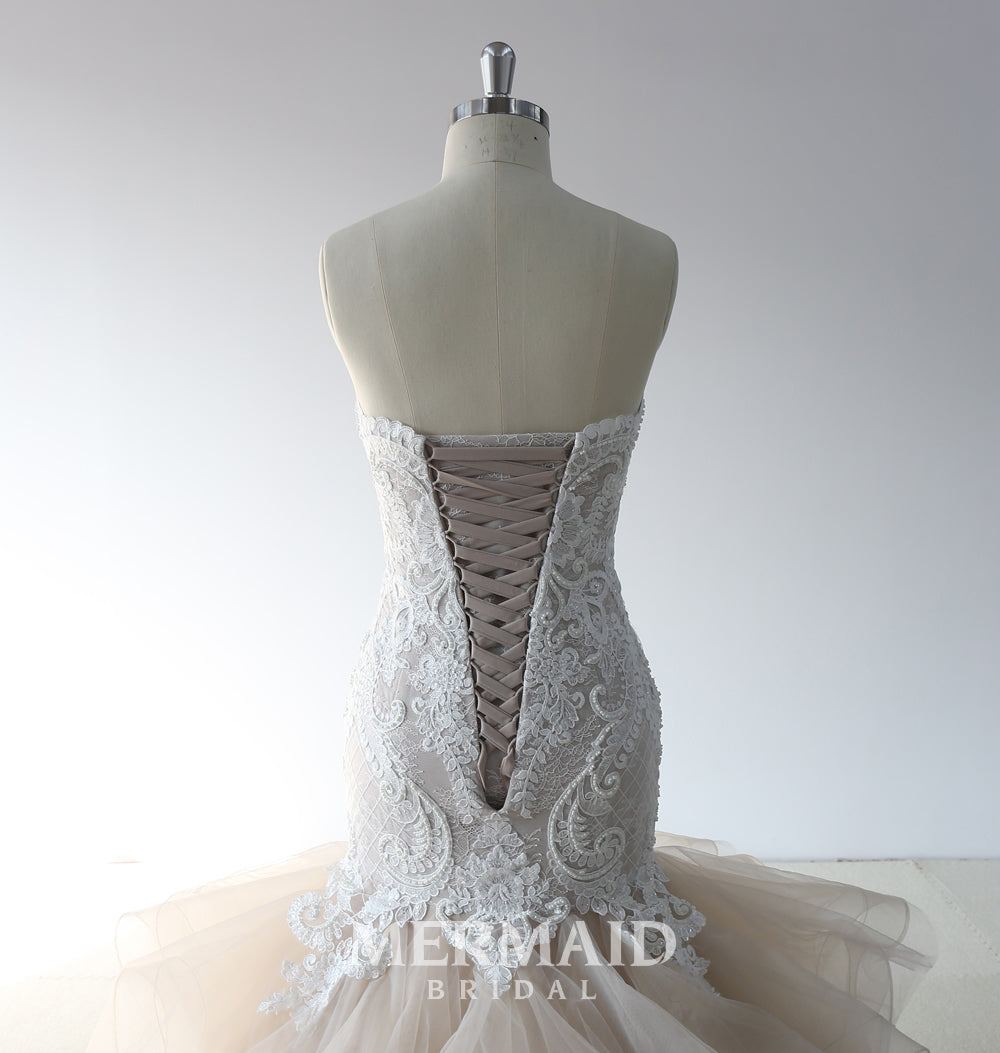 Ruffles Beaded Sweetheart Lace Wedding  Dress