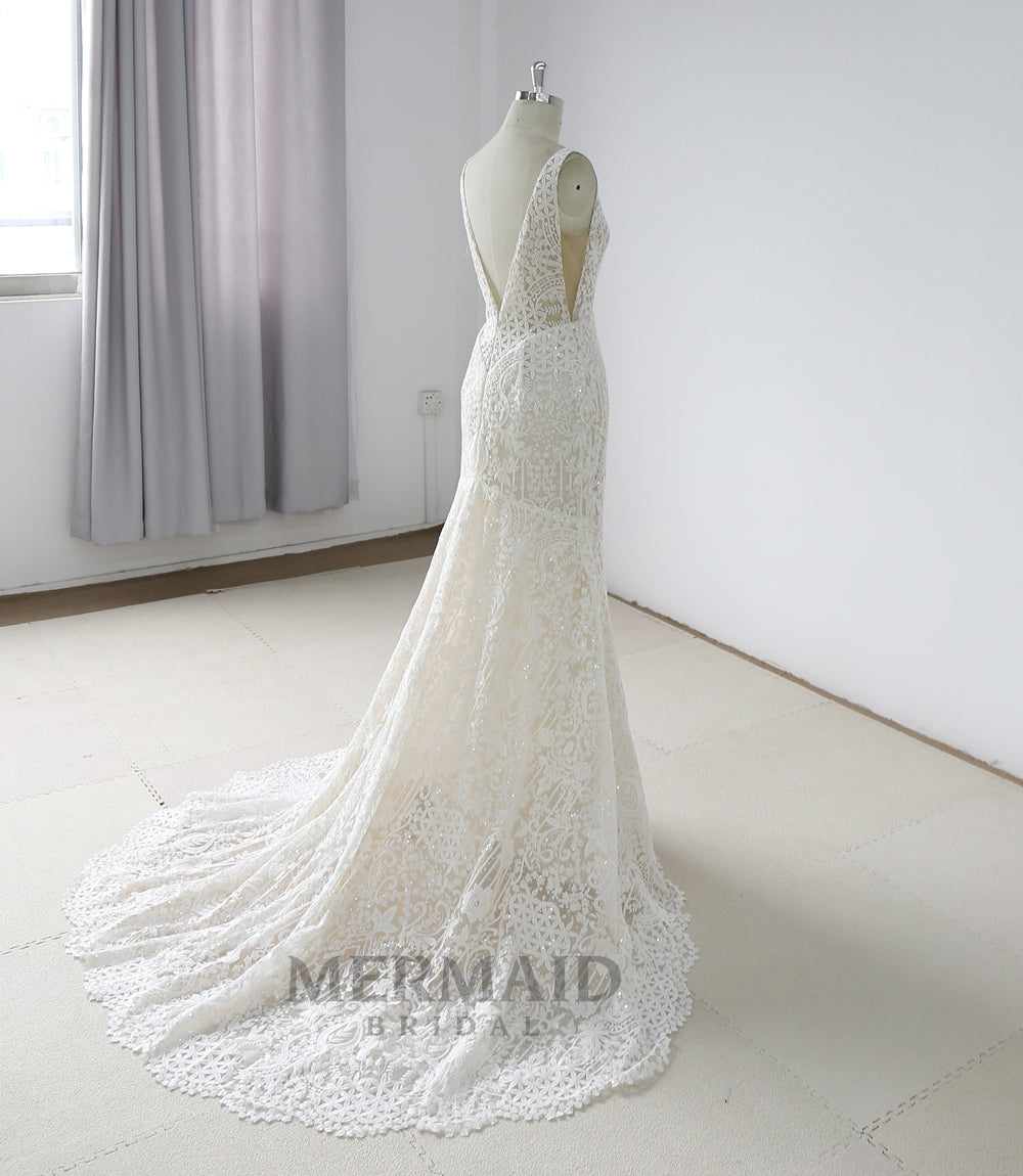New Backless Mermaid Wedding Dress Lace Wedding Gown
