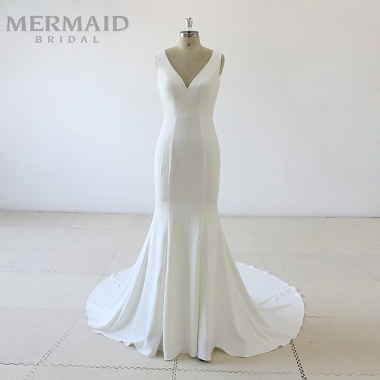Simple korean crepe mermaid wedding dress