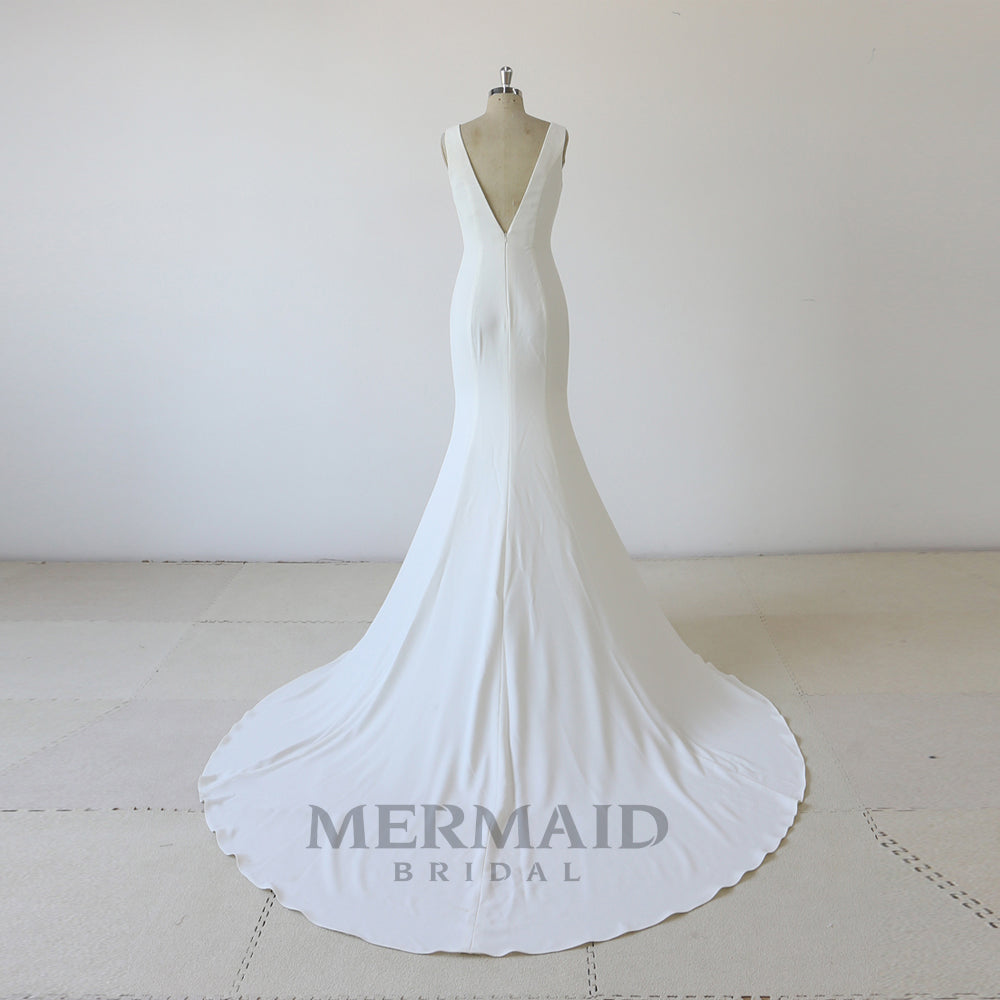 Simple korean crepe mermaid wedding dress