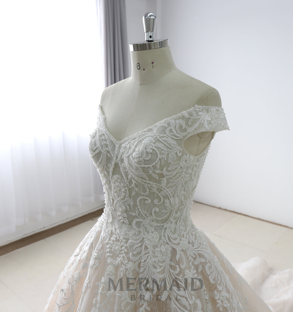 New off shoulder Lace A Line  Wedding Dress