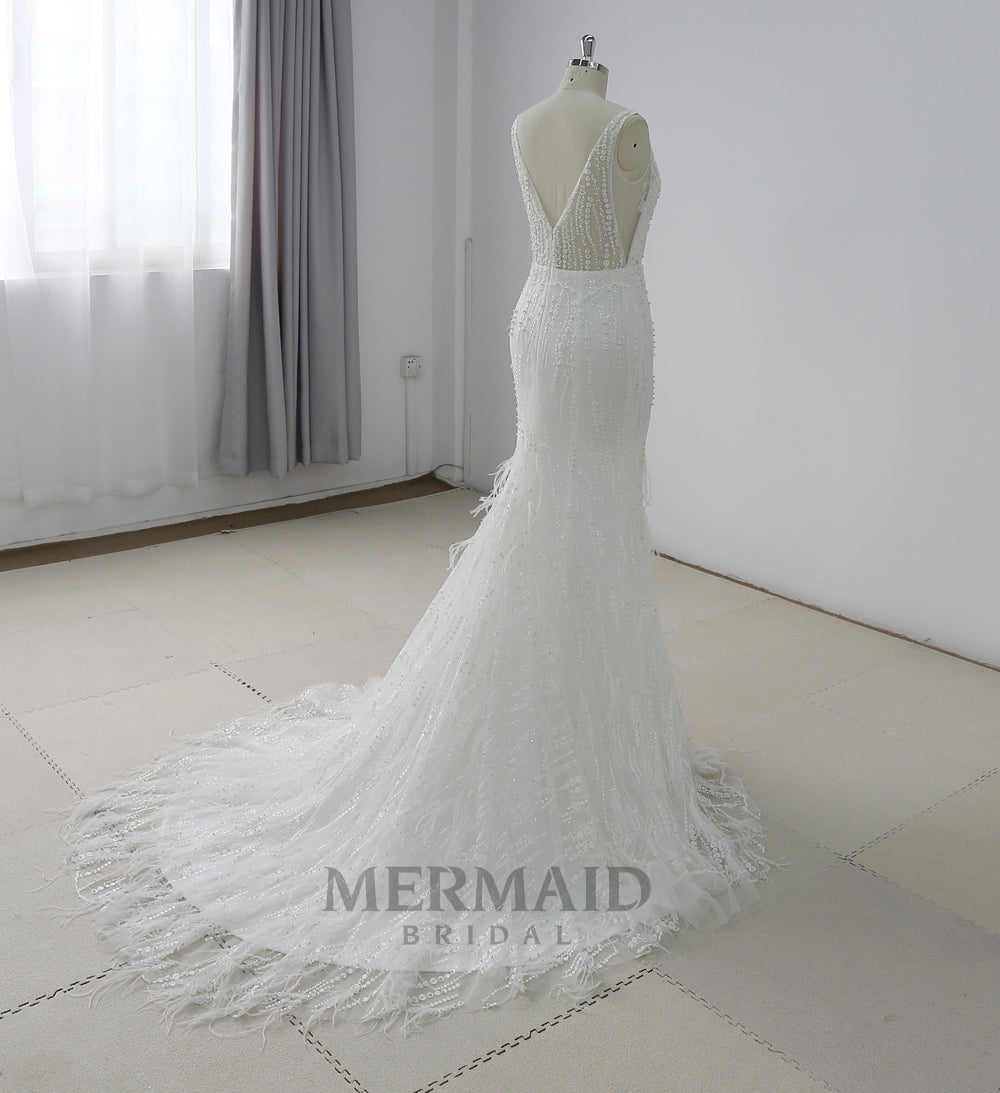 Mermaid Feather Wedding Dress