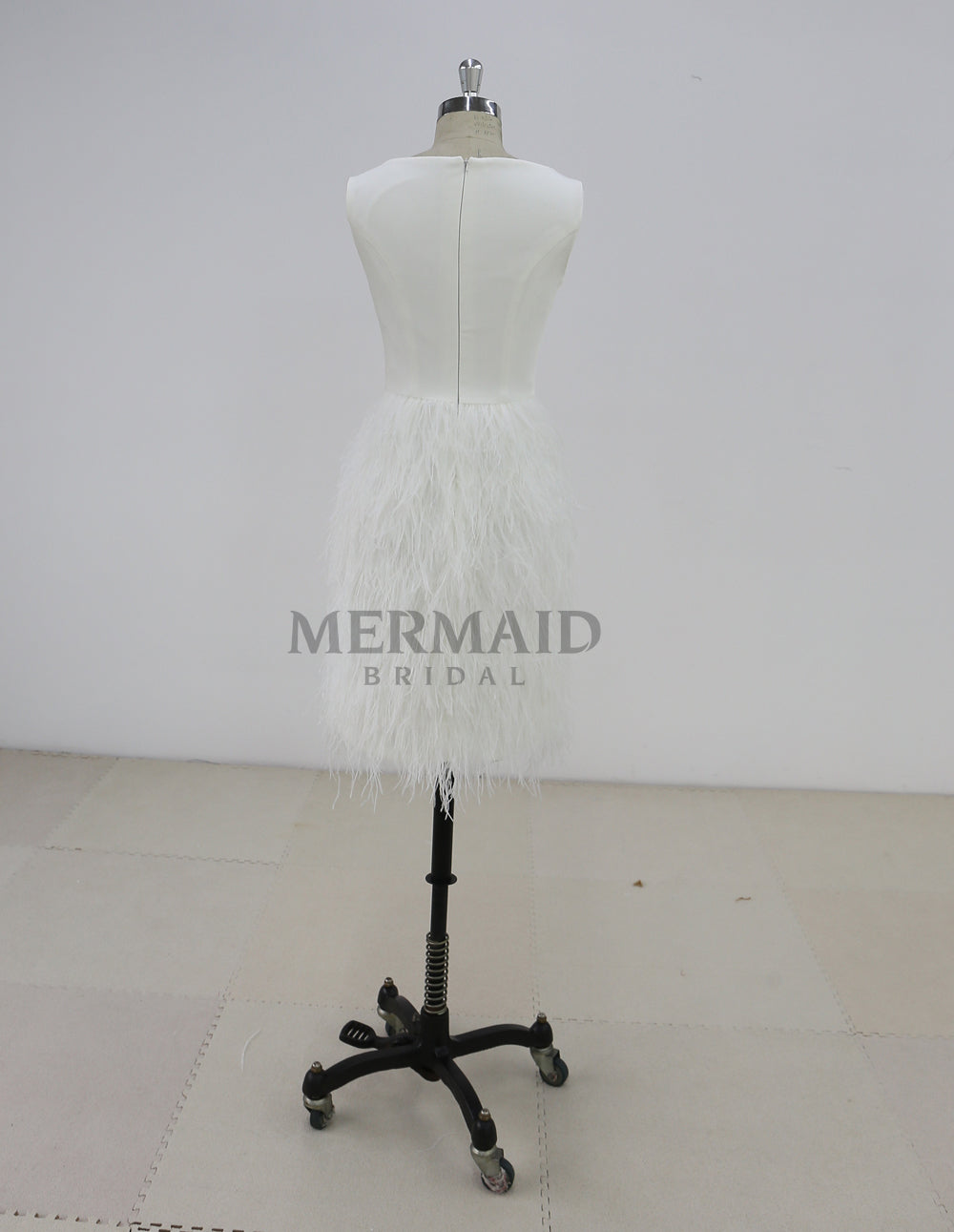 Short Crepe Ostrich Feather Wedding Dress