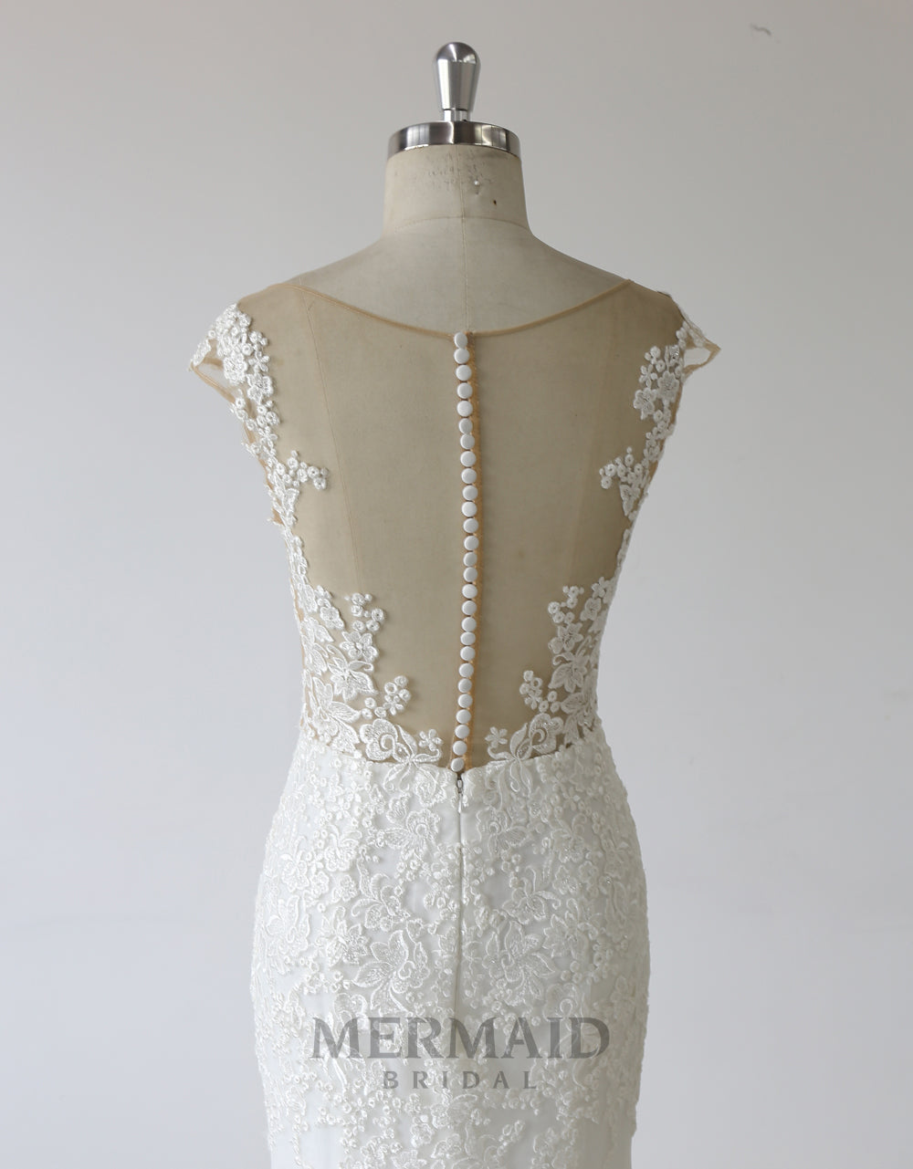 Cap Sleeves Lace Mermaid Wedding Dress