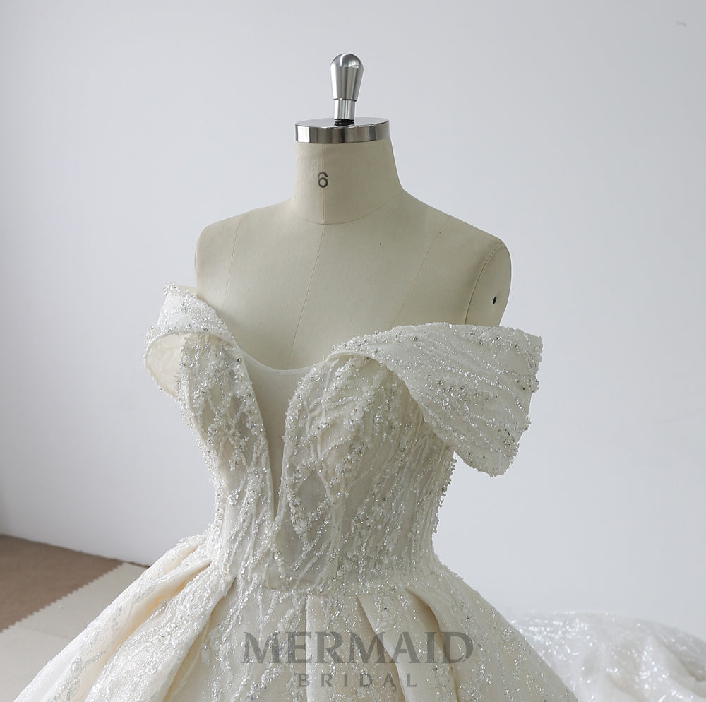 Luxury Off Shoulder Bling  Ball Gown  Wedding Dress