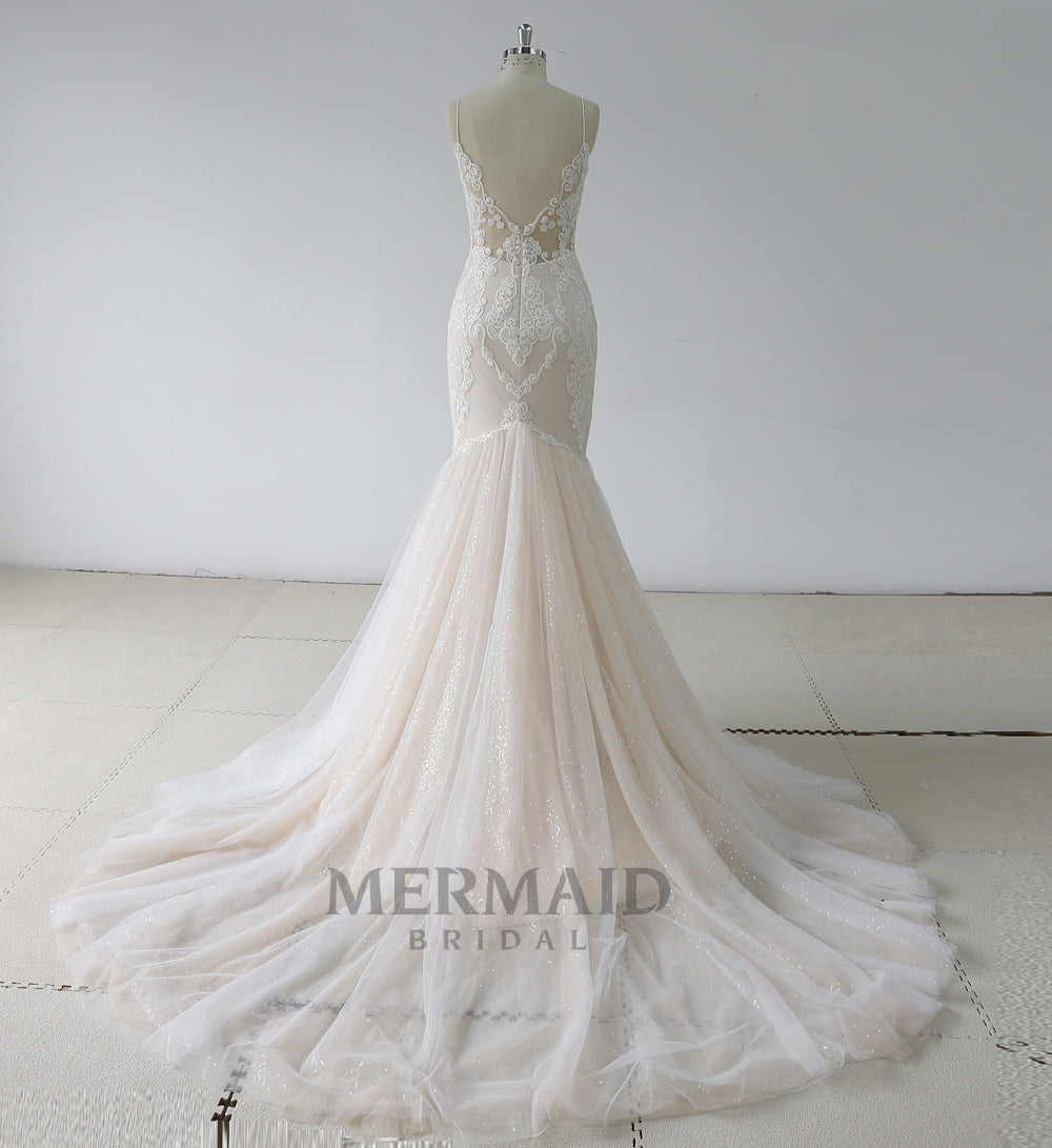 Spaghetti Strap Backless Lace Mermaid Wedding Dress