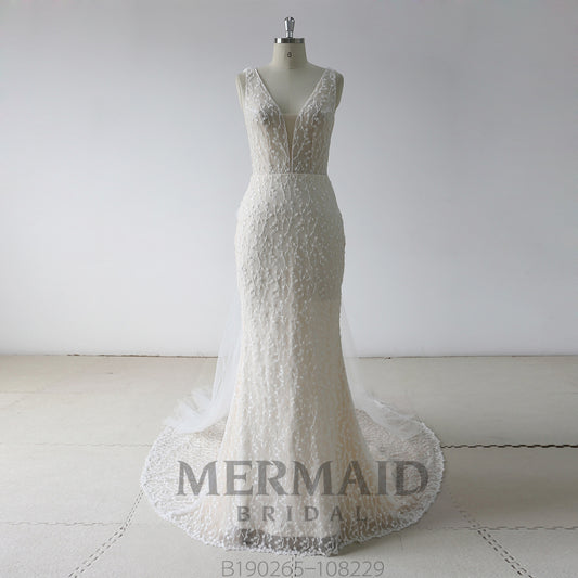 New hand work design heavy beaded mermaid wedding dress with detachable train