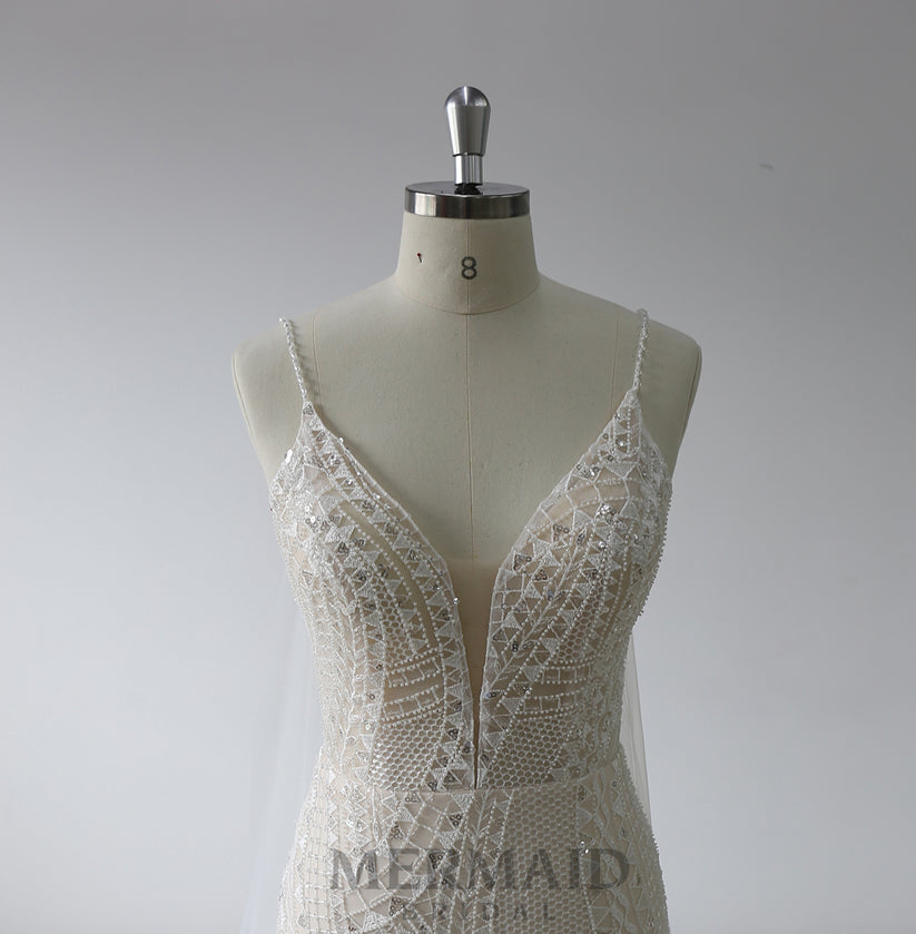 New spaghetti straps mermaid cape wedding dress – Mermaid Bridal