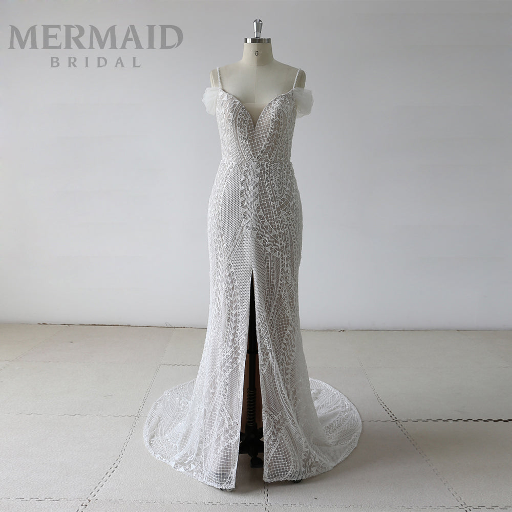 New off shoulder lace split skirt mermaid wedding dress 2020 – Mermaid ...