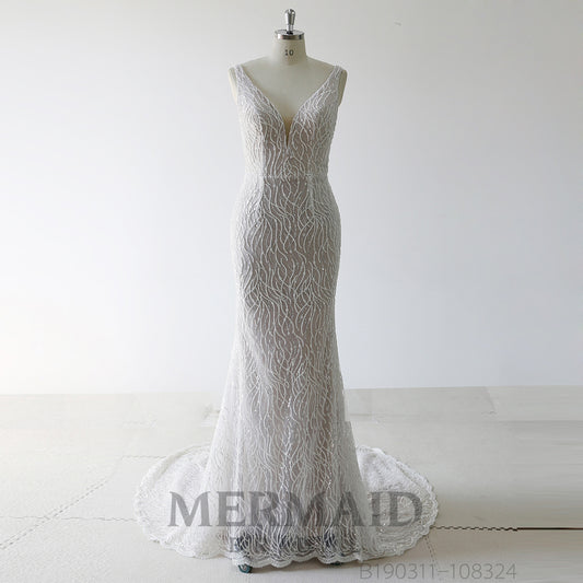 Backless Hand Work Design Heavy Beaded Mermaid Wedding Dress