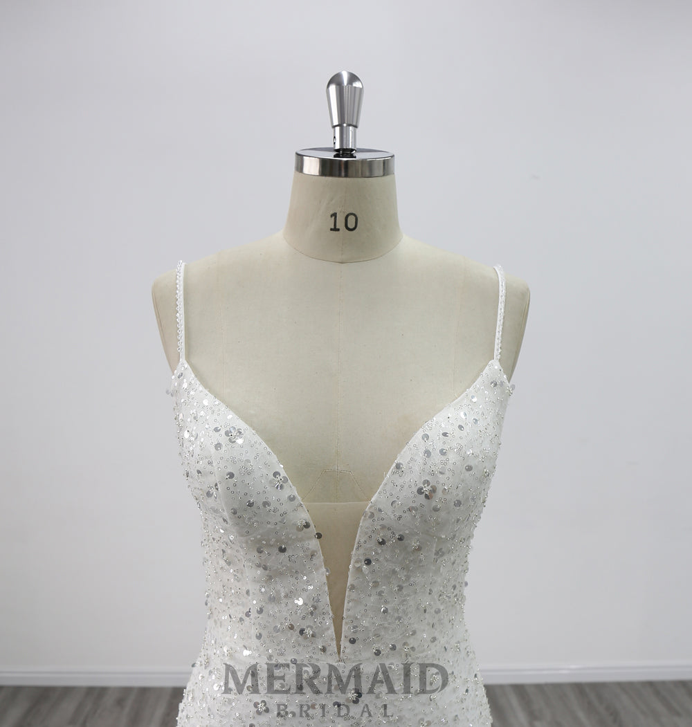 New Spaghetti Straps Sequins Mermaid Wedding Dress