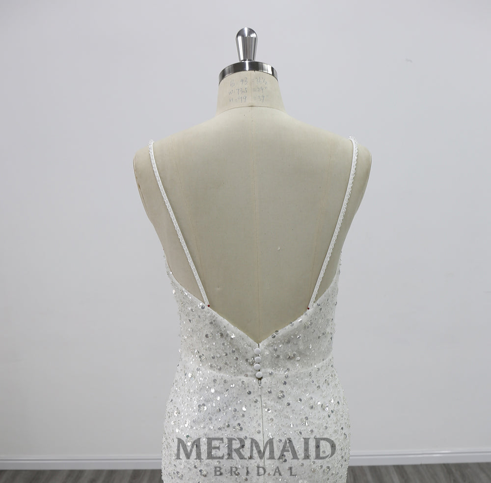 New Spaghetti Straps Sequins Mermaid Wedding Dress