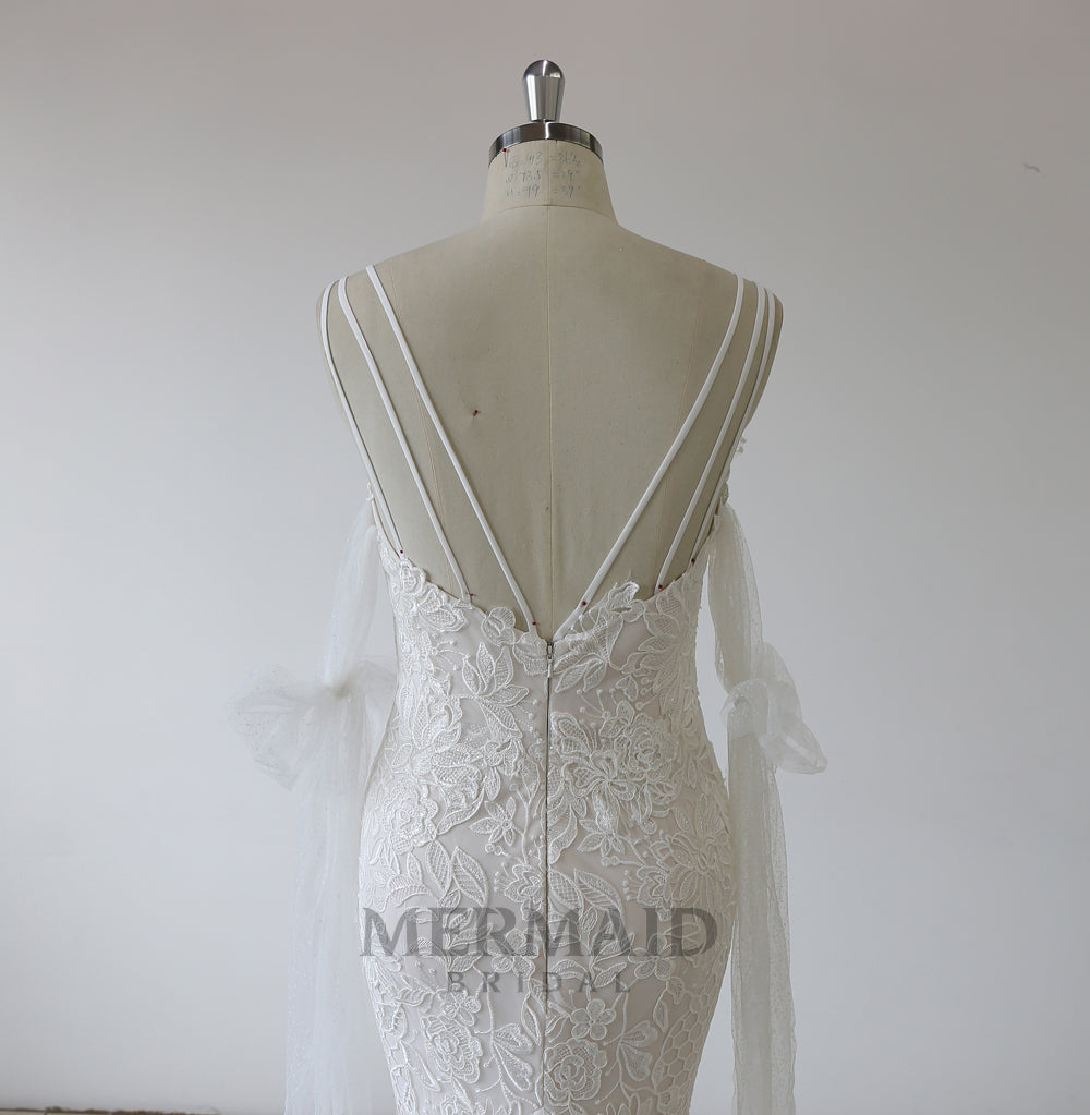 Backless Long Sleeve Lace Mermaid Wedding Dress