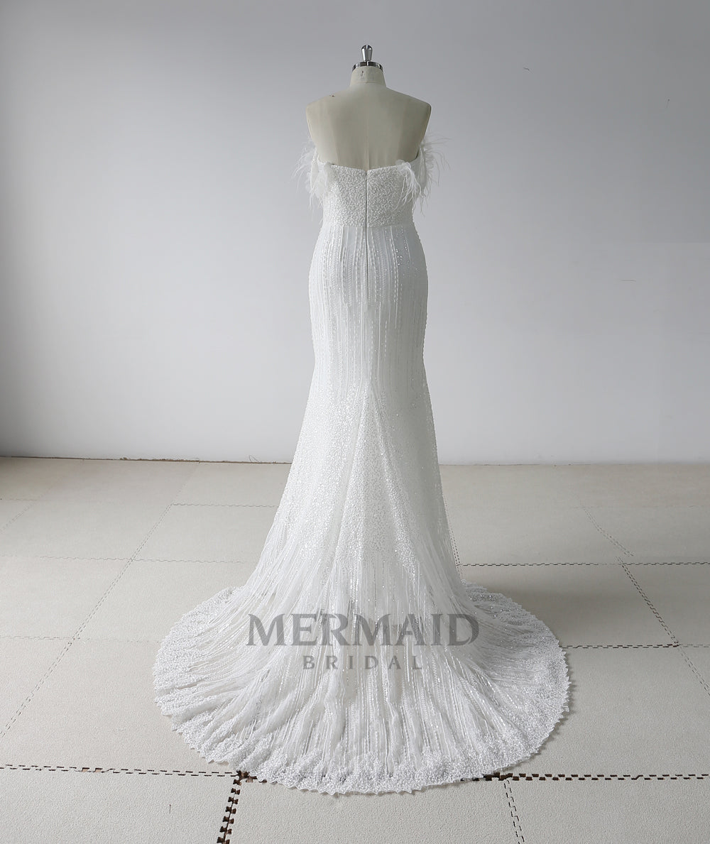 New off Shoulder Heavy Beaded Mermaid Wedding Dress