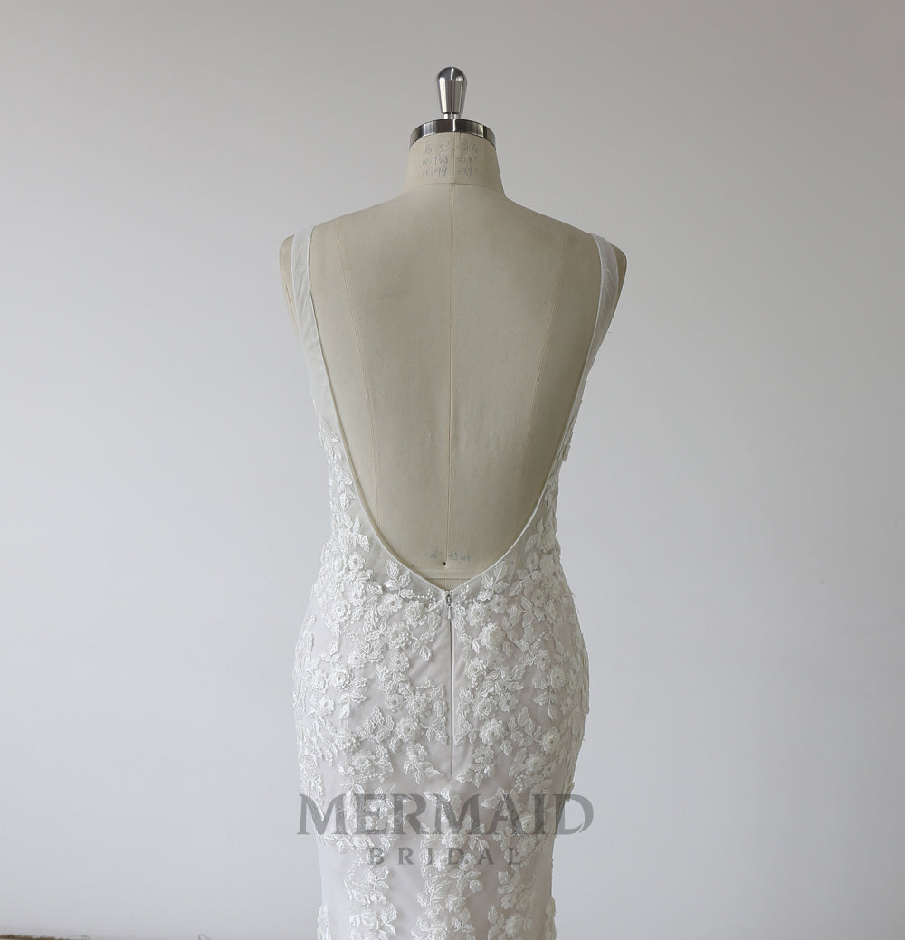 New Backless 3D Lace Mermaid Wedding Dress