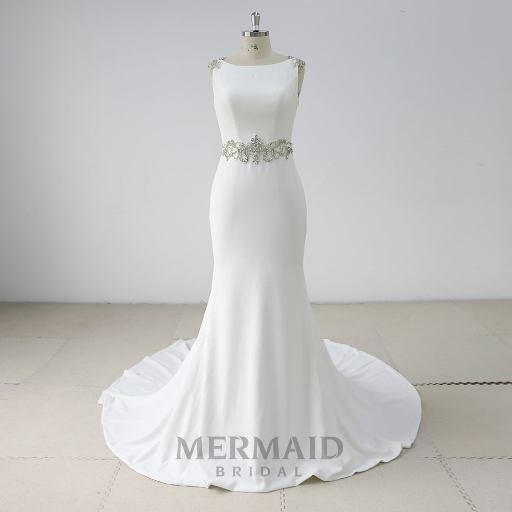 Heavy Beaded Crepe Mermaid Wedding Dress