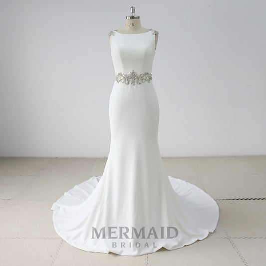 Heavy Beaded Crepe Mermaid Wedding Dress
