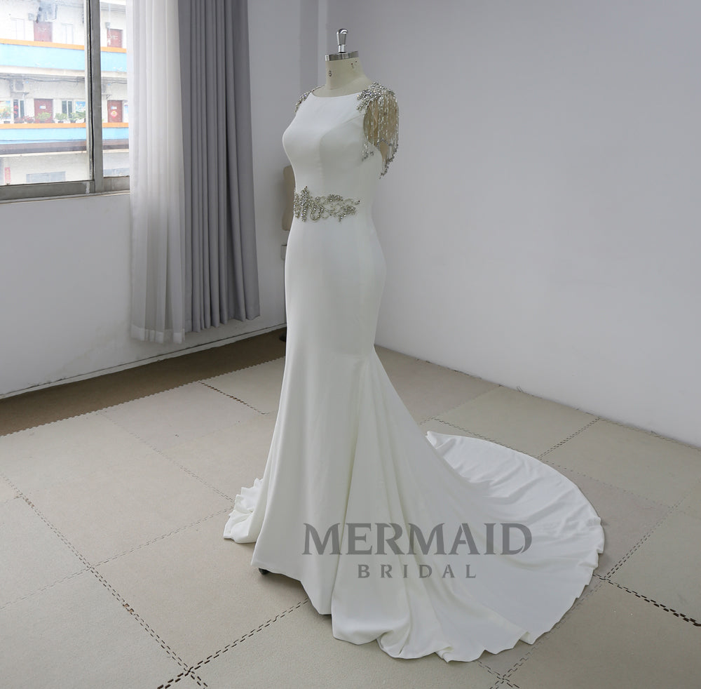 New Heavy Beading Crepe Mermaid Wedding Dress