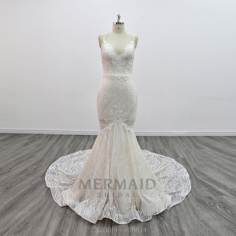 Backless beading lace Mermaid Wedding Dress