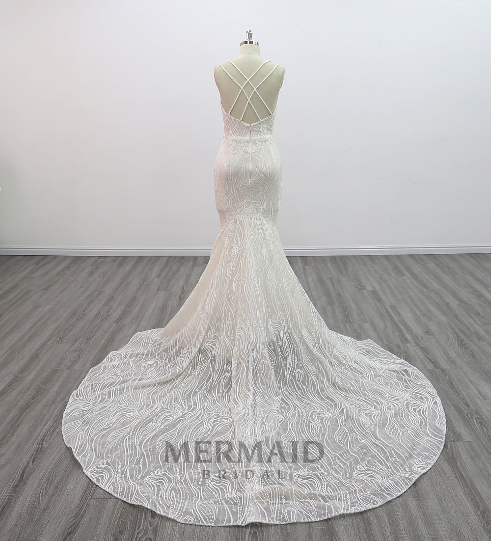 Backless beading lace Mermaid Wedding Dress