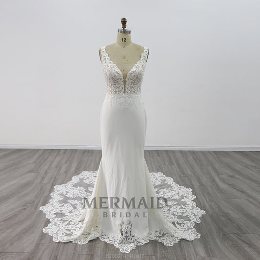 New  Crepe Lace Mermaid Wedding Dress