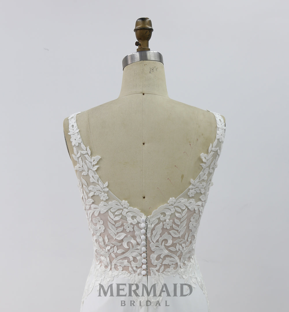 New  Crepe Lace Mermaid Wedding Dress