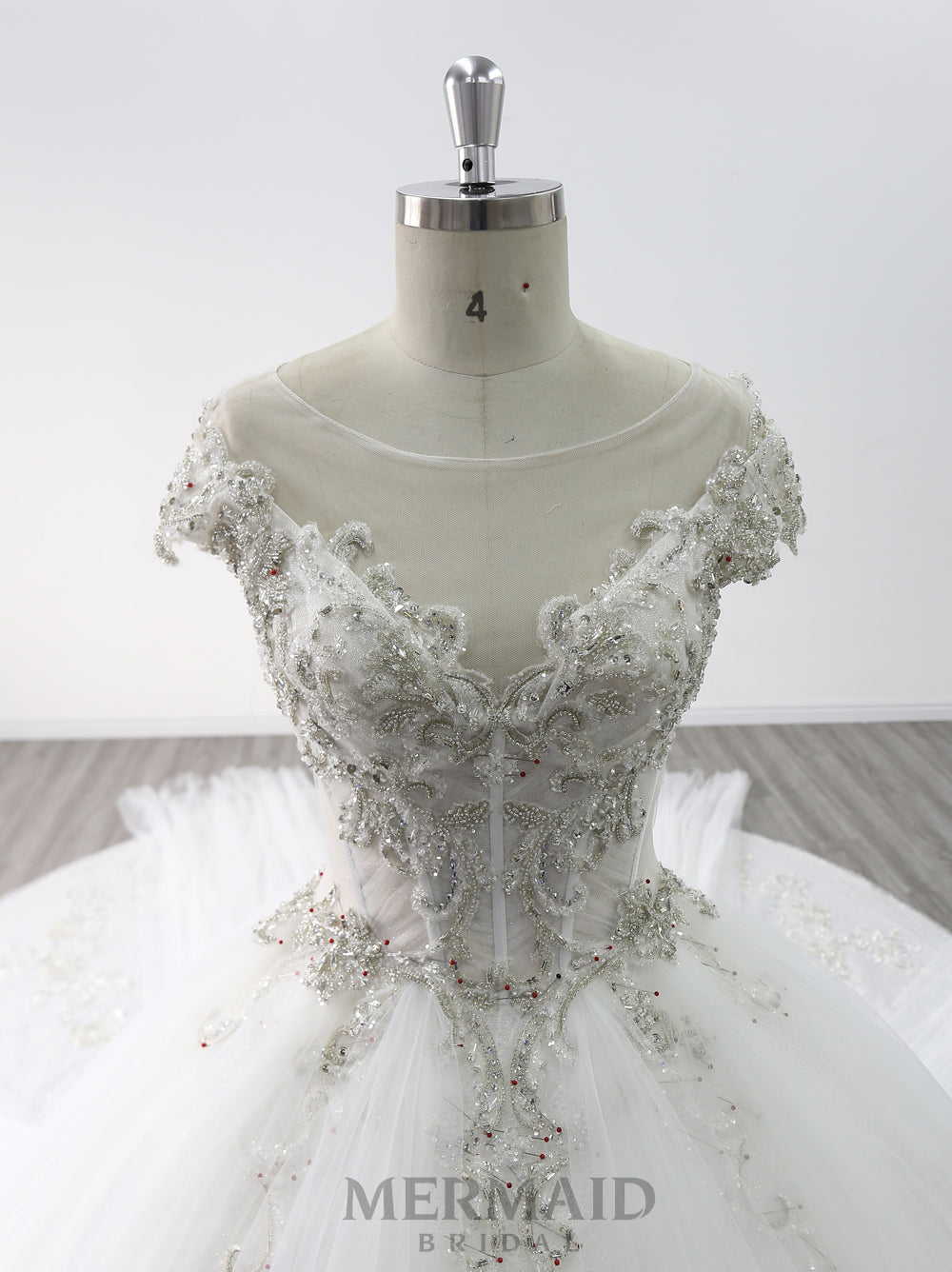 Cap Sleeves Heavy Beaded Royal Train Ball Gown Wedding Dress 2021
