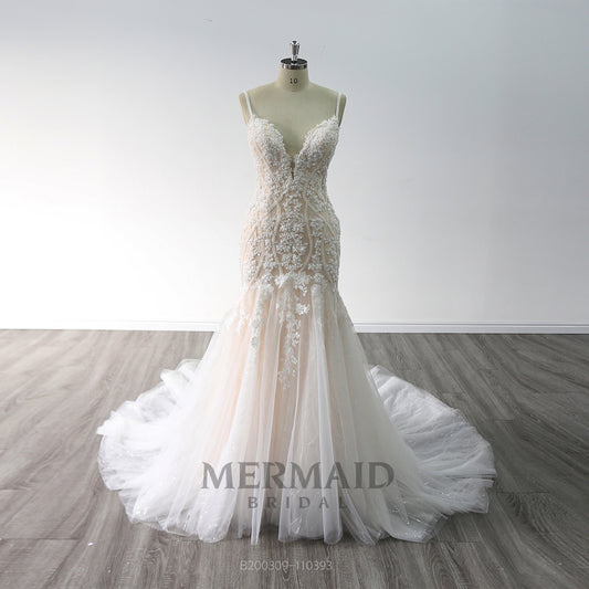 2 in 1 detachable wedding dress Long Sleeve Sweetheart Royal Train Heavy  Beading removable skirt Wedding Gown