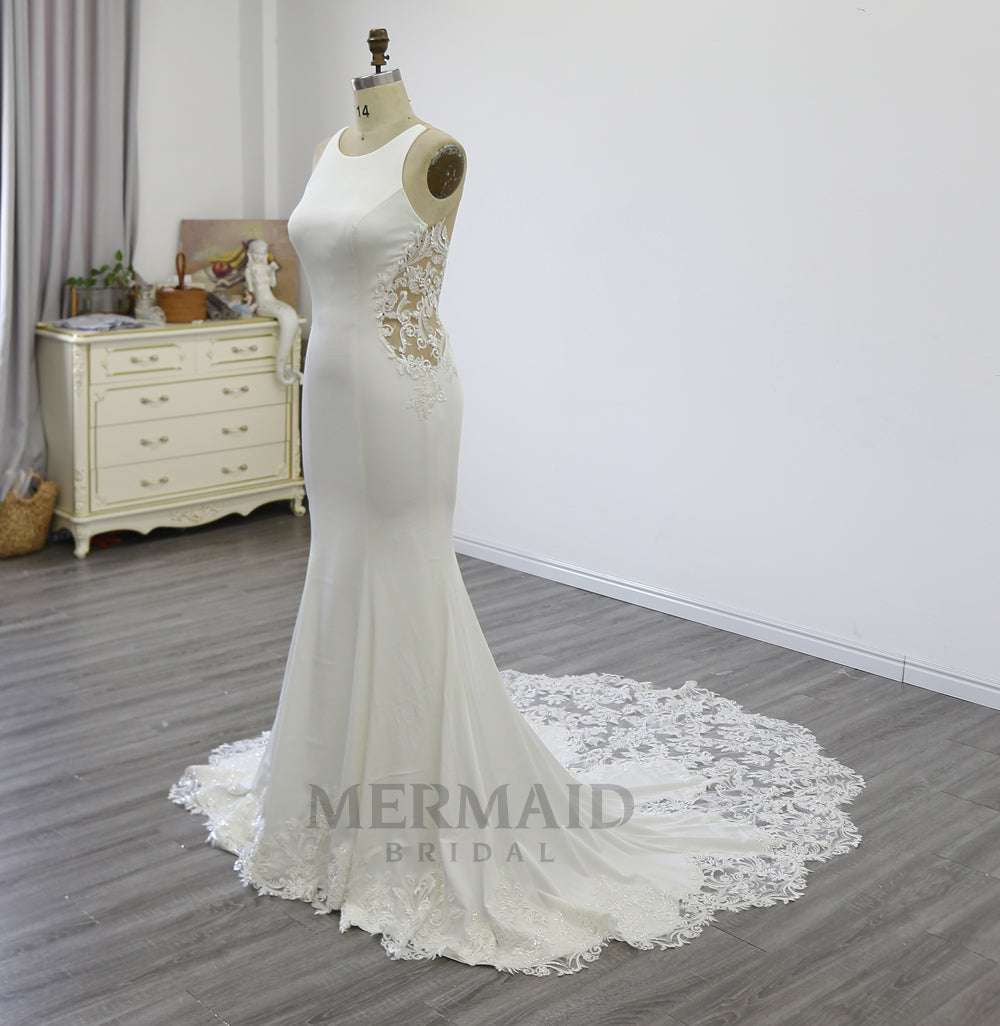 New Backless Crepe Lace Mermaid Wedding Dress