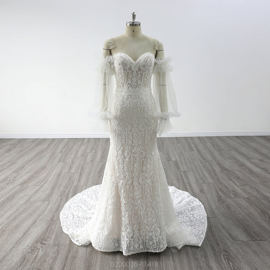 Long Sleeves Sweetheart Necking Beaded Mermaid Wedding Dress 2023
