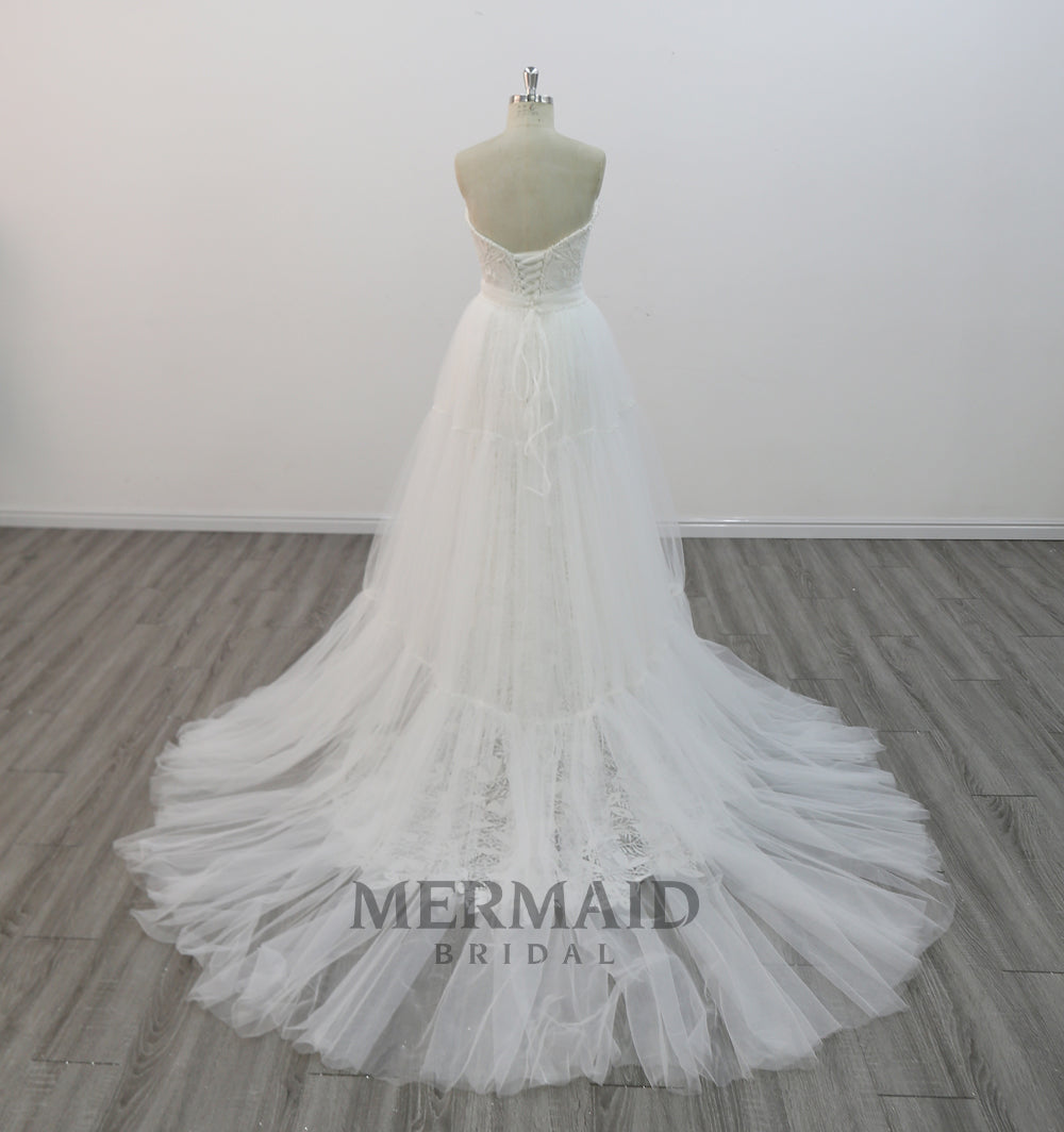 New Lace Mermaid Wedding Dress  With Detachable Skirt