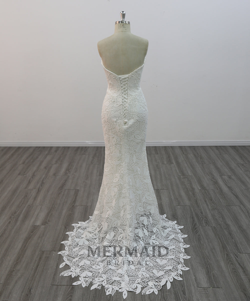 New Lace Mermaid Wedding Dress  With Detachable Skirt