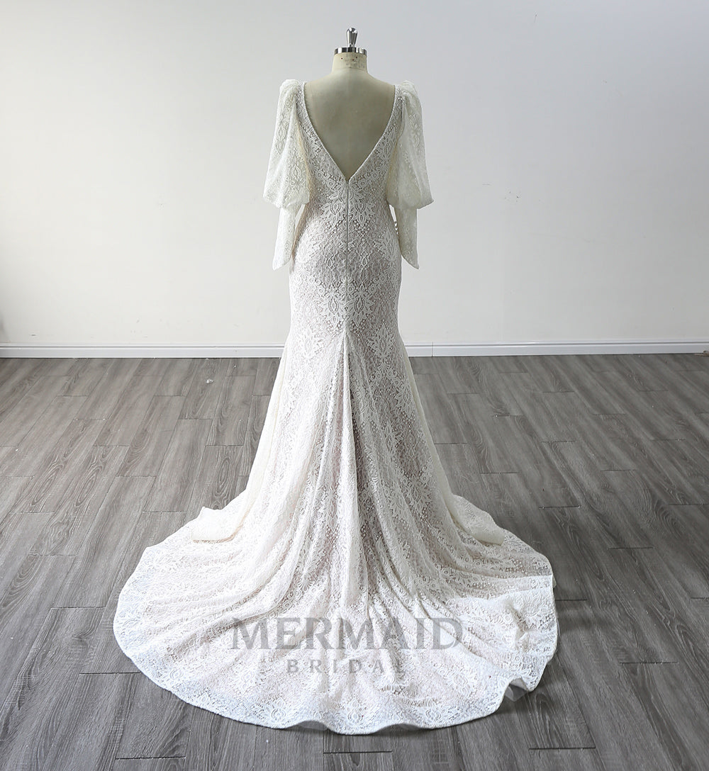 Lace Bridal Dress Mermaid Wedding Gown Long Sleeve Wedding Dress