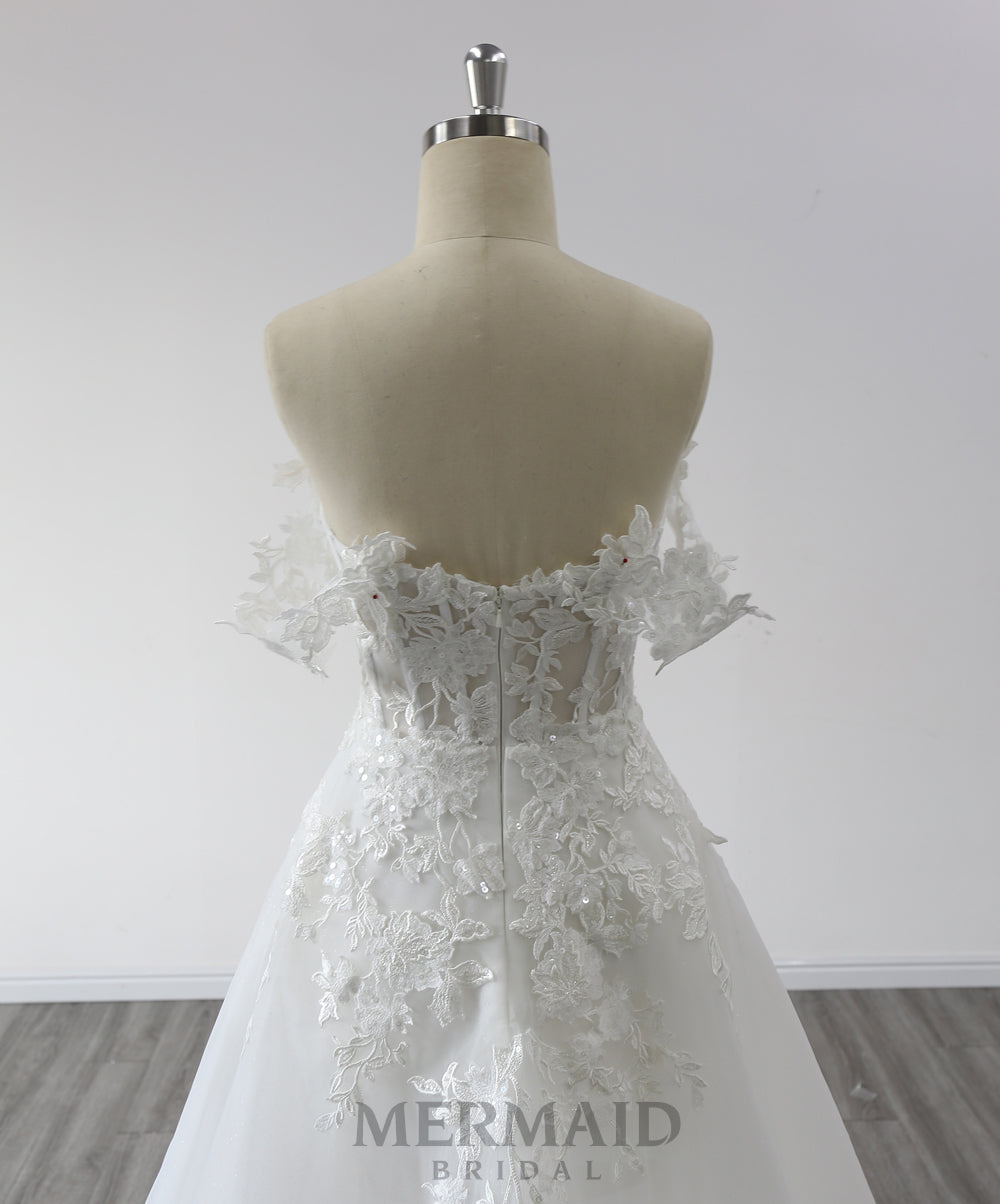 New Off The Shoulder Boho Lace Slit Wedding Dress