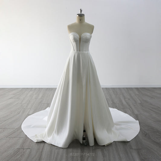 New A Line Slit Mikado Wedding Dress